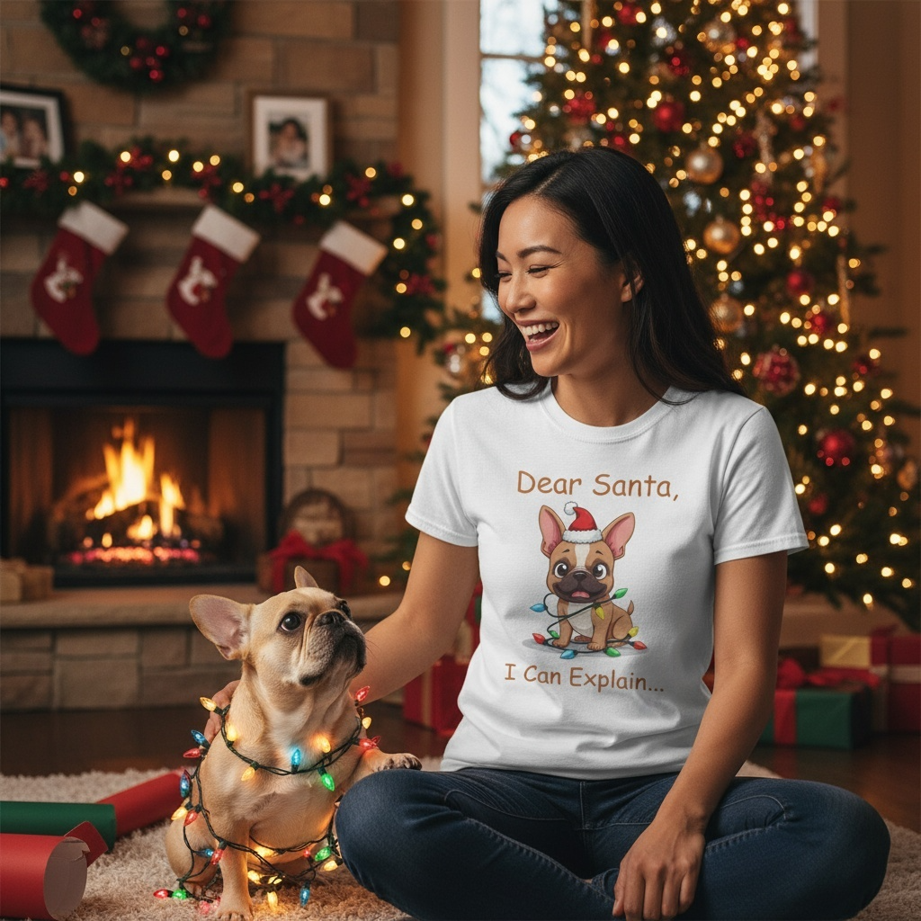 Dear Santa, I Can Explain..." Funny French Bulldog Christmas T-Shirt | Cute Holiday Frenchie Tee