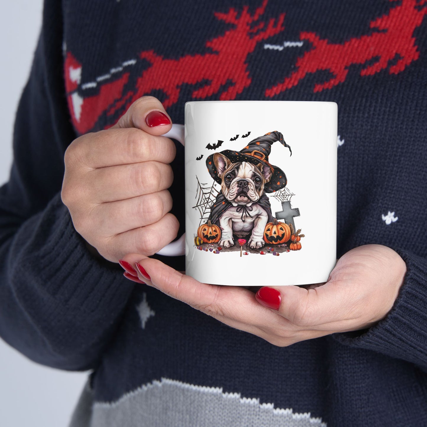 Spooky Frenchie Halloween Ceramic Mug,