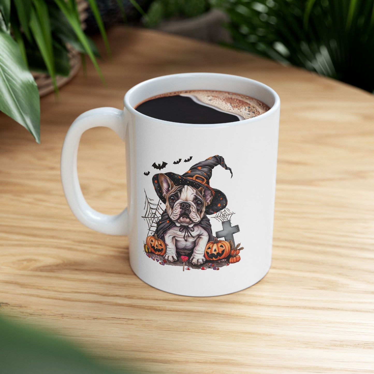 Spooky Frenchie Halloween Ceramic Mug,