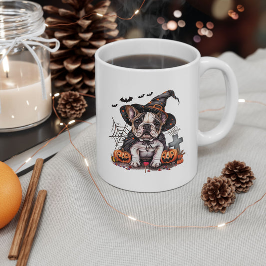 Spooky Frenchie Halloween Ceramic Mug,