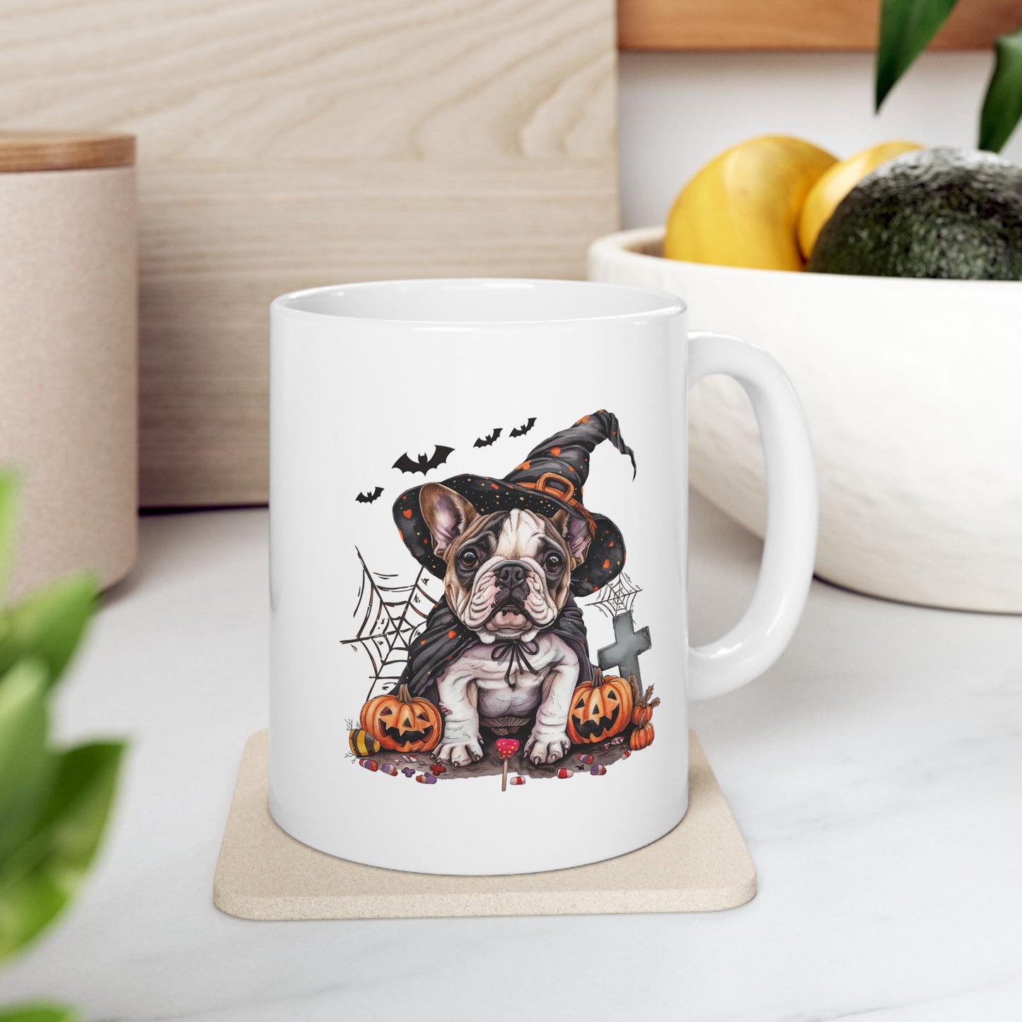 Spooky Frenchie Halloween Ceramic Mug,