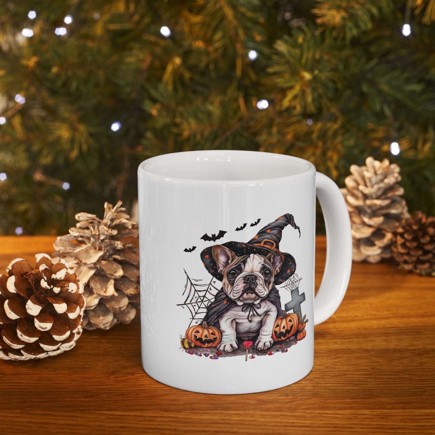 Spooky Frenchie Halloween Ceramic Mug,