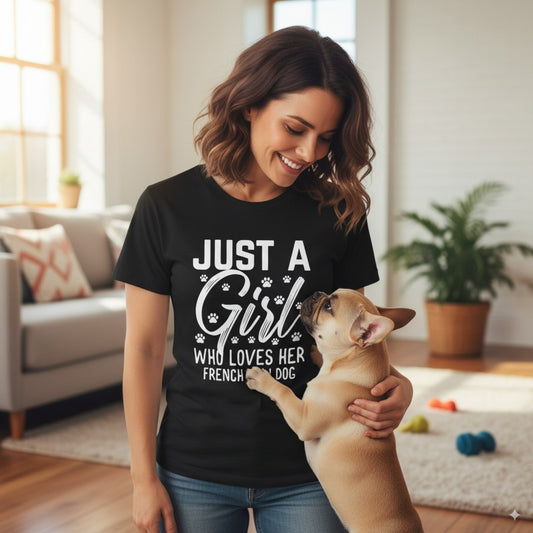 Just a Girl Who Loves Her French Bulldog T-Shirt – Cute Dog Lover Tee